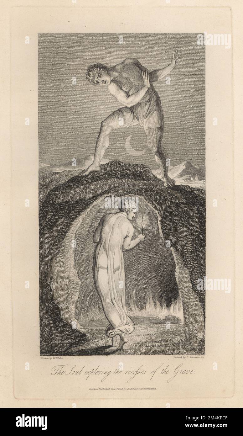The Soul exploring the recesses of the Grave (Plate VII). A woman in a ...