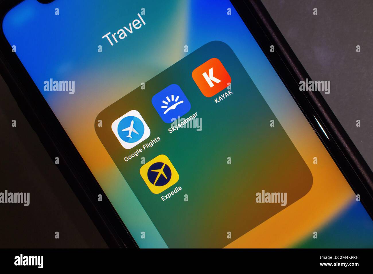 Google Flights, Skyscanner, KAYAK and Expedia icons seen in iPhone