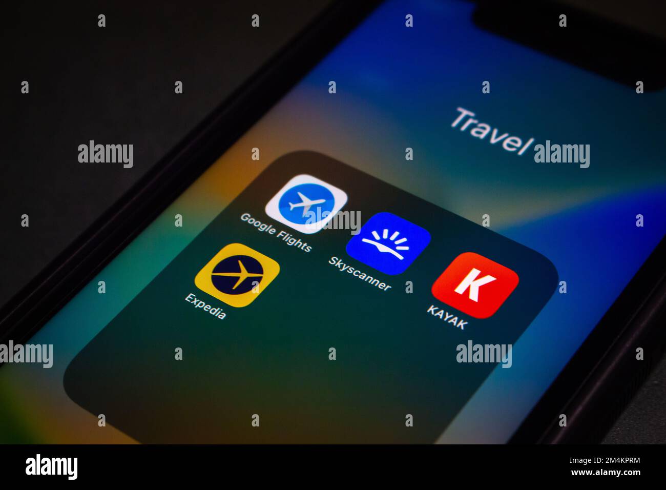 Google Flights, Skyscanner, KAYAK and Expedia icons seen in iPhone