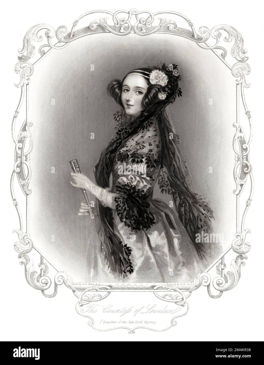 1845 ca , GREAT BRITAIN : Portrait of  british ADA BYRON aka Augusta Ada King  Countess of Lovelace ( 1815 - 1852 ), when was young . Woman mathematician and writer, chiefly known for her work on Charles Babbage's proposed mechanical general-purpose Computer , the Analytical Engine . She was the first to recognise that the machine had applications beyond pure calculation, and to have published the first algorithm intended to be carried out by such a machine. As a result, she is often regarded as the first computer programmer . Was the only legitimate daughter of famous Romantic poet Lord Geo Stock Photo