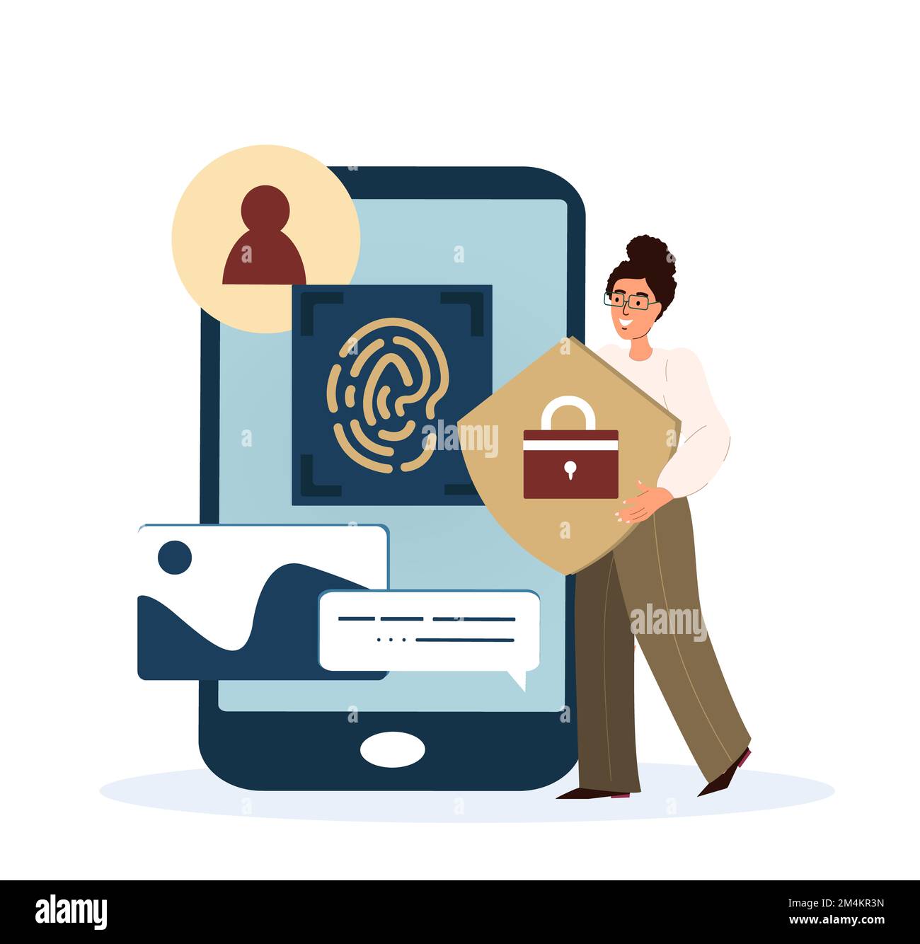 Mobile Personal Data Protection Concept.Character, Safeguard Security ...