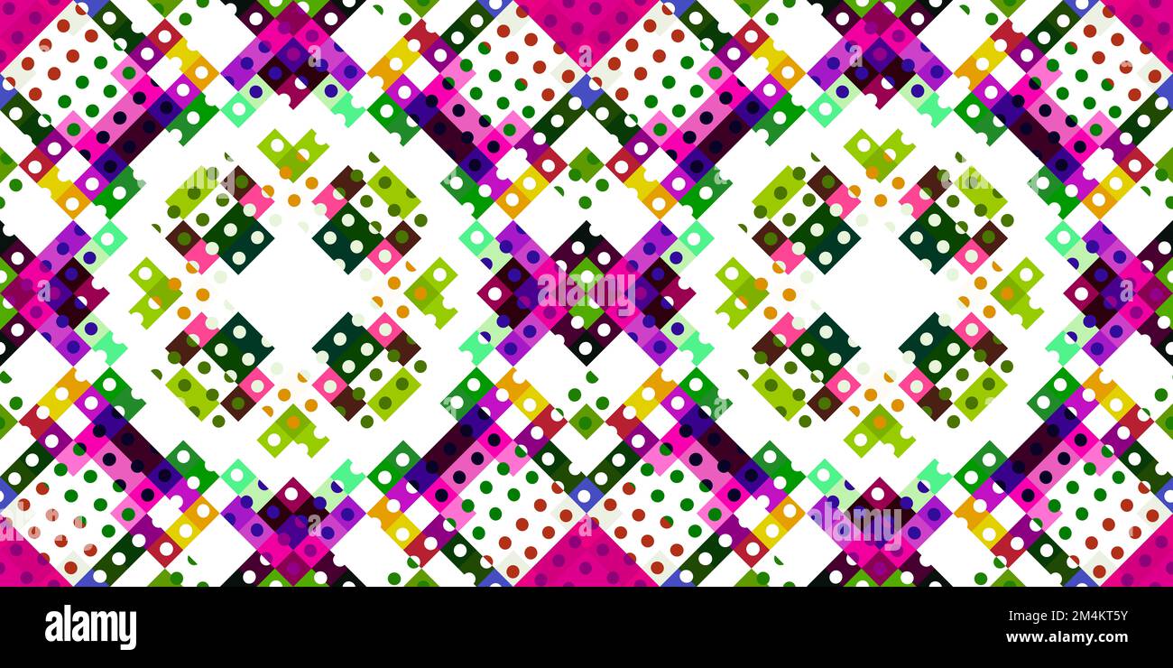Whimsical geometric pixel pattern. Playful fun kaleidoscopic pink ...