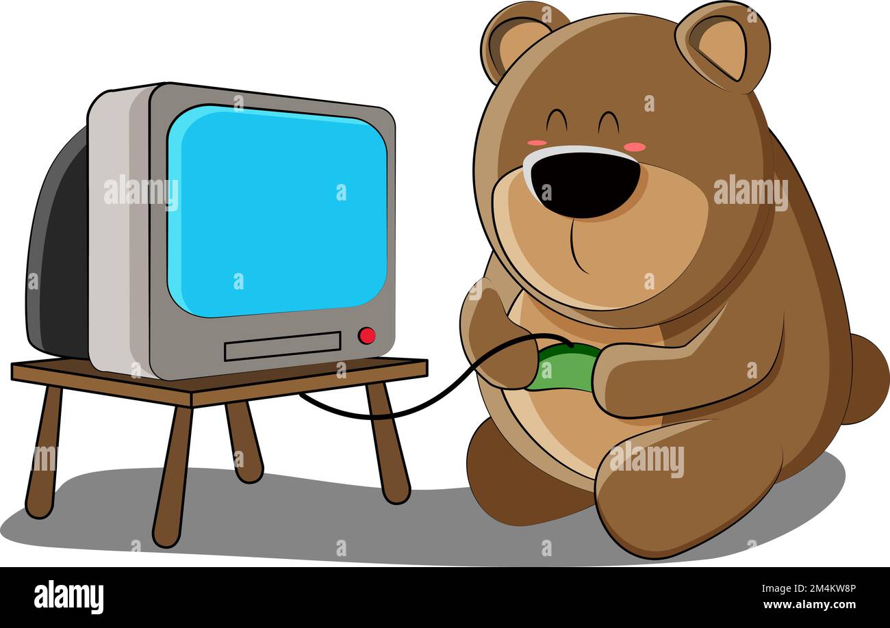 the teddy bear decided to play the game console and take a break from business Stock Vector