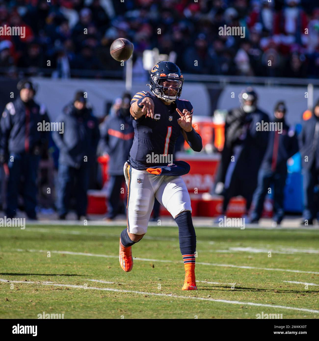 Chicago, IL, USA. 18th Dec, 2022. Chicago Bears quarterback #1 Justin  Fields in action during a game against the Philadelphia Eagles in Chicago,  IL. Mike Wulf/CSM/Alamy Live News Stock Photo - Alamy