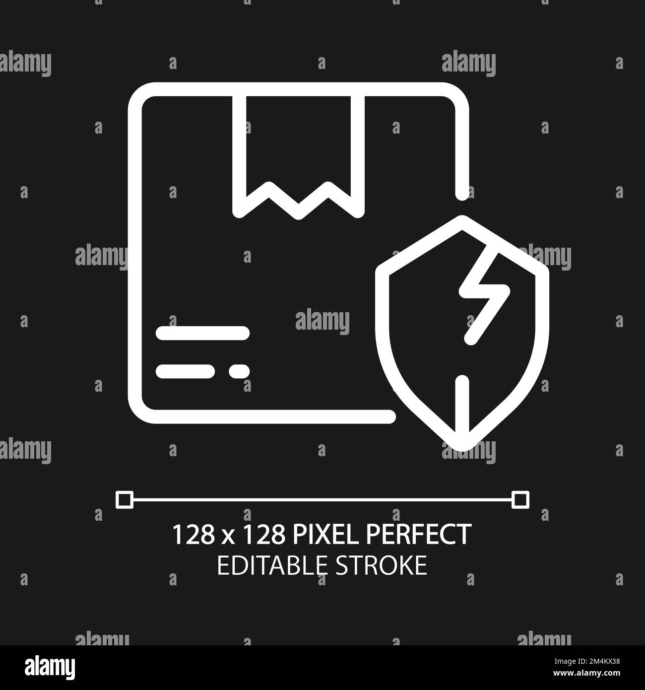 Unprotected parcel pixel perfect white linear icon for dark theme Stock Vector