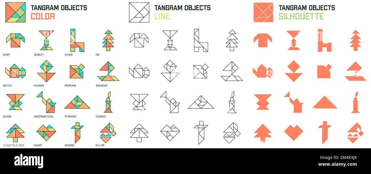 Tangram puzzle for kids. Set of tangram objects. Stock Vector