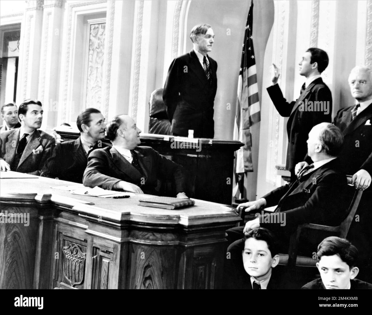 HARRY CAREY JAMES STEWART and CLAUDE RAINS in MR. SMITH GOES TO WASHINGTON 1939 director FRANK CAPRA story Lewis R. Foster screenplay Sidney Buchman music Dimitri Tiomkin Columbia Pictures Stock Photo