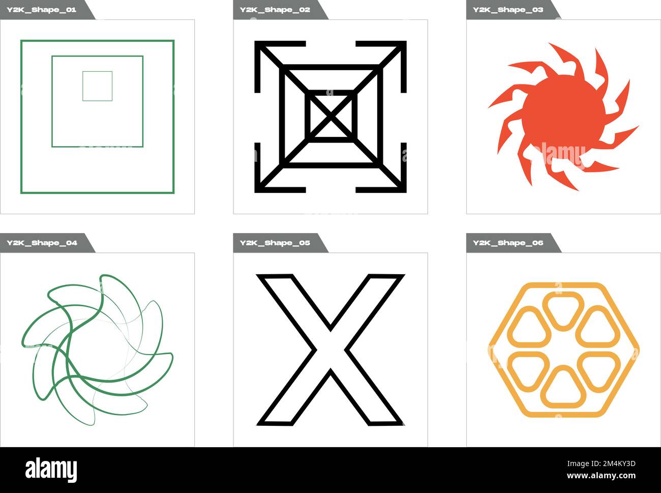 Vector Graphic Assets Set. Large set of retro objects for design. Cyberpunk elements. Stock Vector