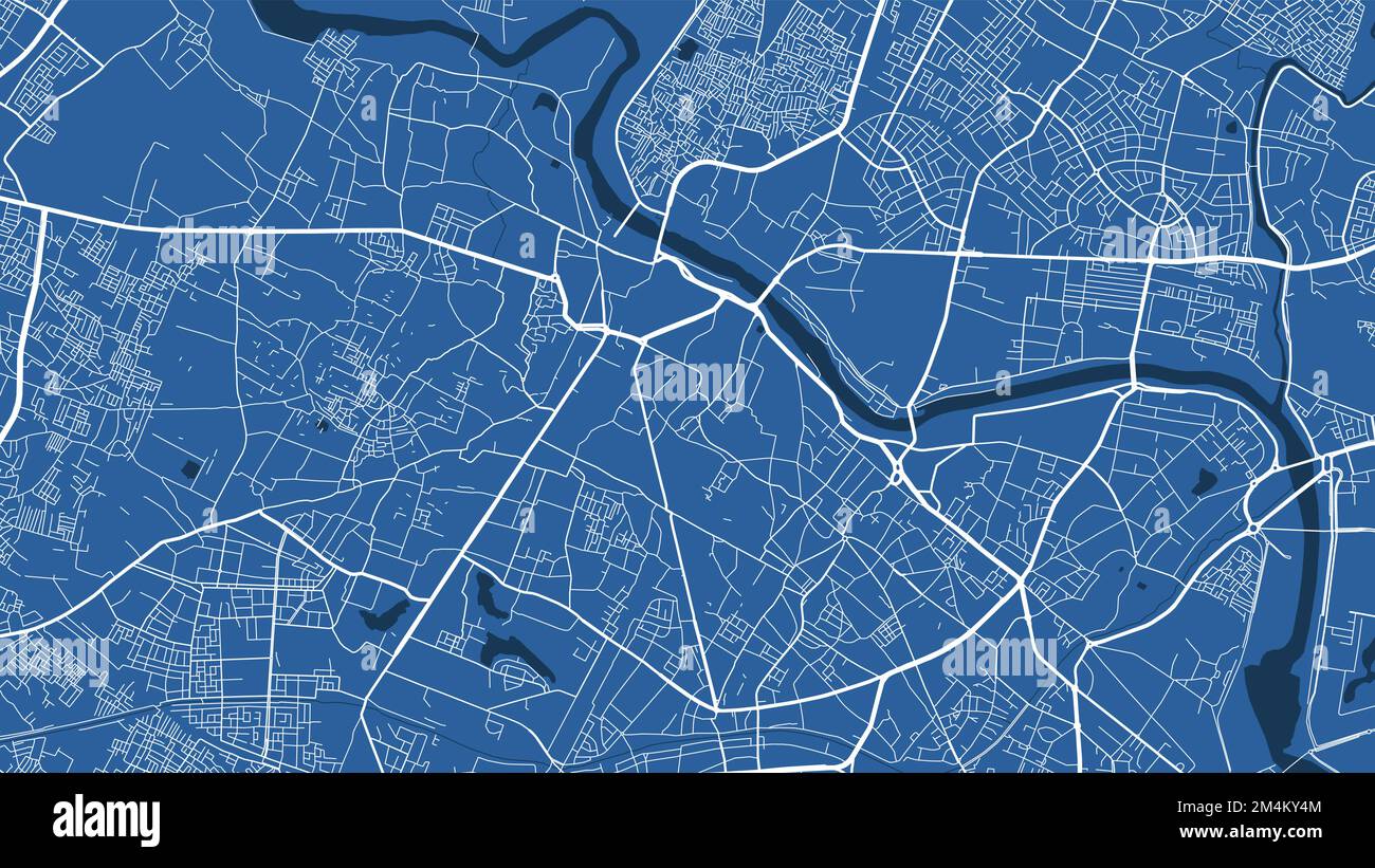 Detailed map poster of Lucknow city administrative area. Blue skyline