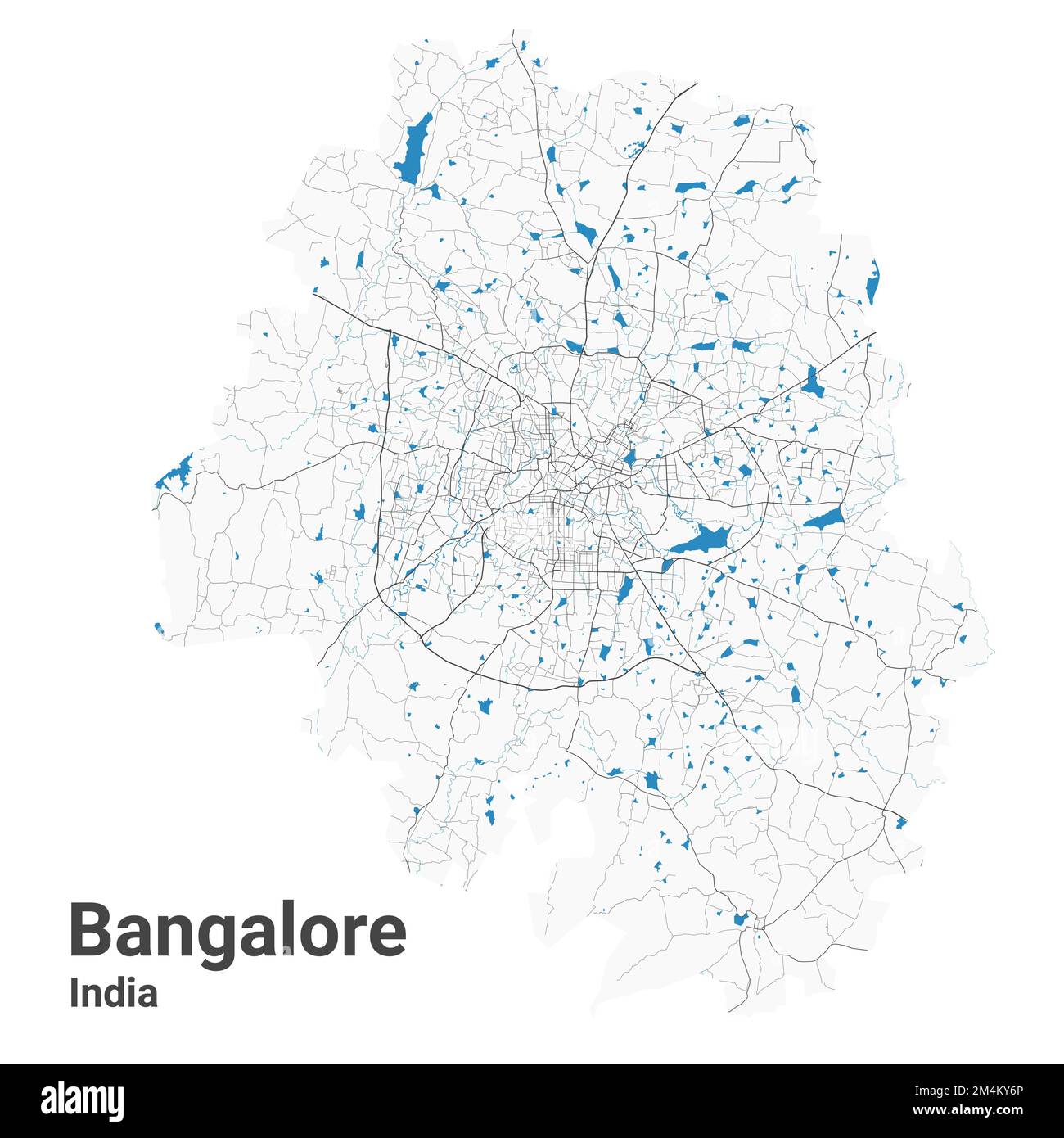 Bangalore map. Detailed map of Bengaluru city administrative area. Cityscape panorama. Royalty free vector illustration. Road map with highways, river Stock Vector