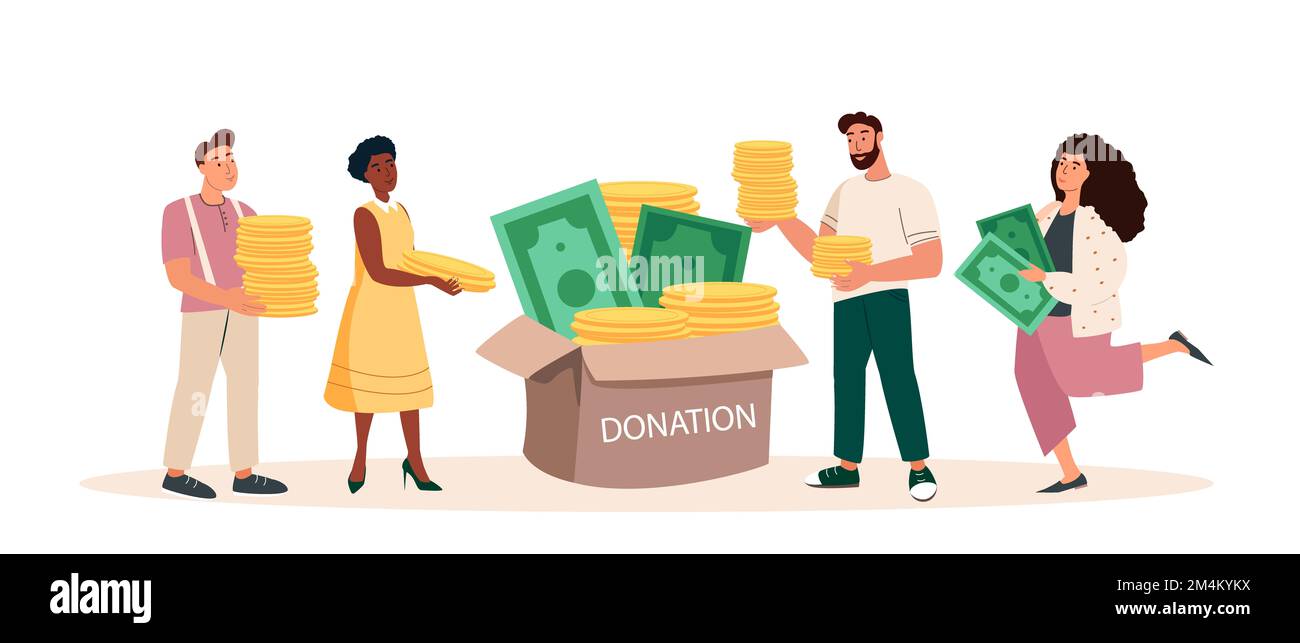 People donating money, Gold coins,cash money,fimance.Charity, support and donation concept.Humanitarian charitable help.Philanthropy.Savings,capital.F Stock Photo