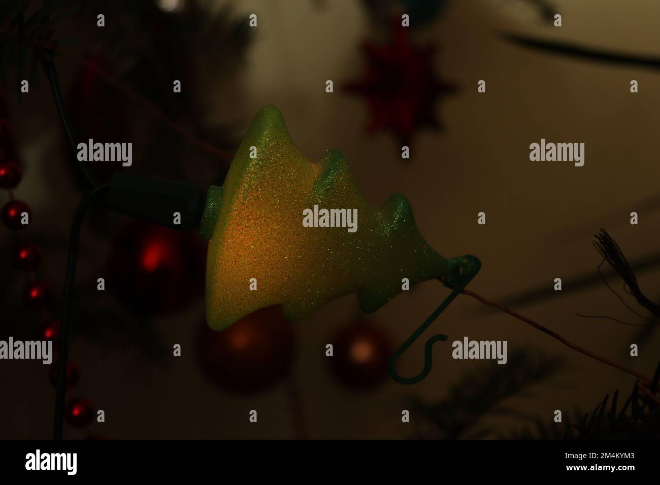 Christmas glitter globe found in a natural fir tree in the shape of a