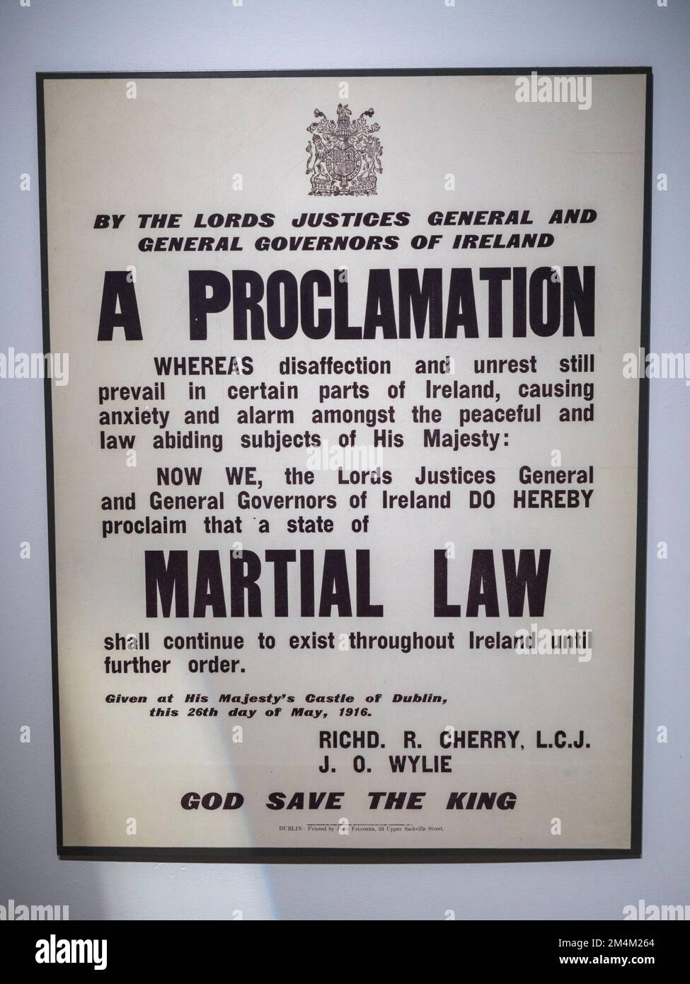 The proclamation which confirmed martial law (rule by the Army)  in Ireland following the Easter Rising, Imperial War Museum, London, UK. Stock Photo
