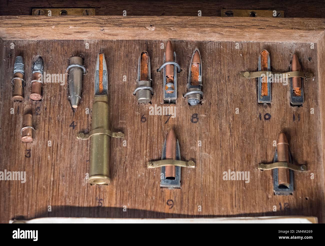A display of incendiary bullets invented by Kiwi John Pomeroy with