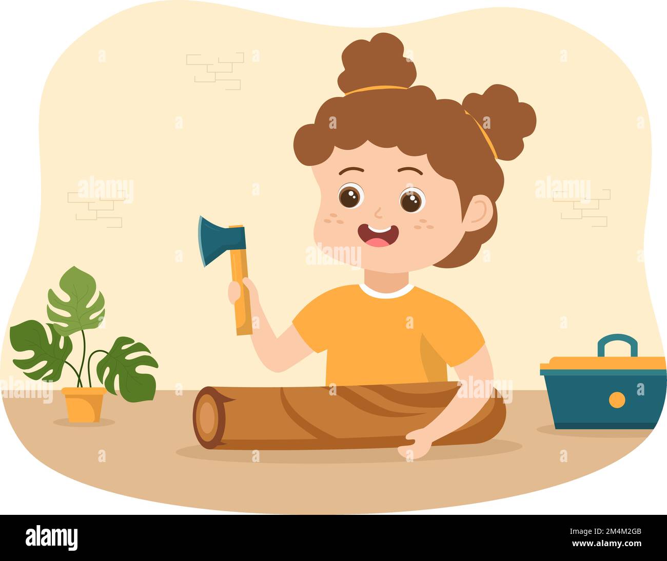 Woodworking with Wood Cutting by Modern Craftsman and Worker using Tools Set in Flat Cartoon Hand Drawn Template Illustration Stock Vector