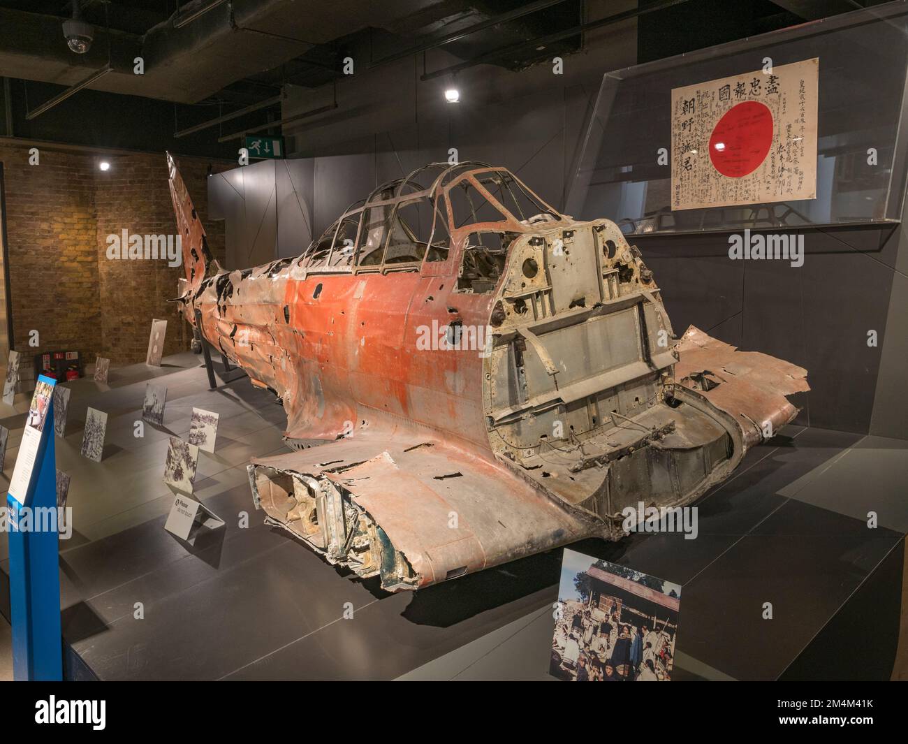 The remains of a Japanese Mitsubishi A6M 'Zero' fighter found on the Pacific island of Taroa, Imperial War Museum, London, UK. Stock Photo
