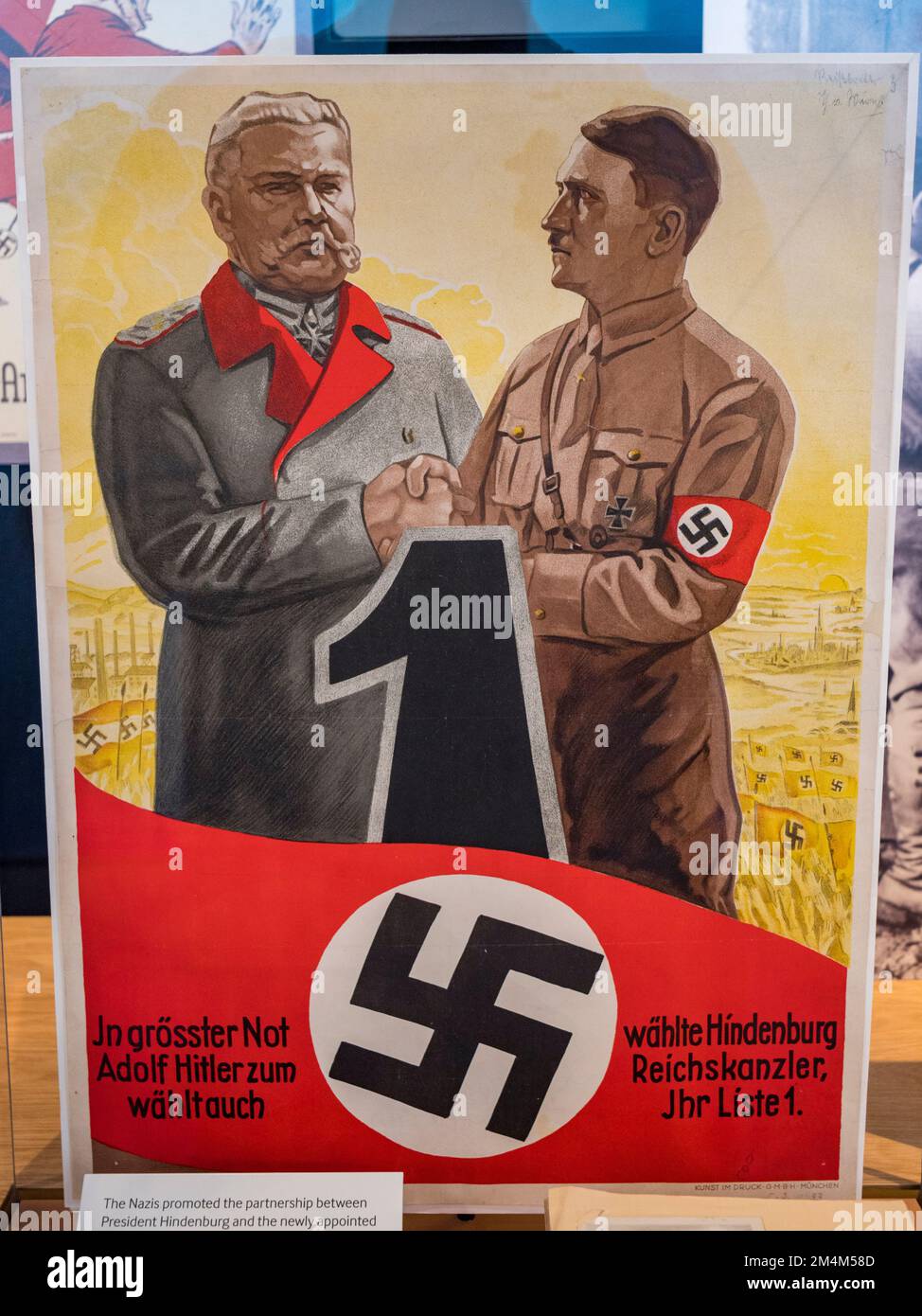 A Nazi propaganda poster promoting partnership between President Hindenburg & chancellor Hitler, Holocaust Galleries, Imperial War Museum, London, UK. Stock Photo