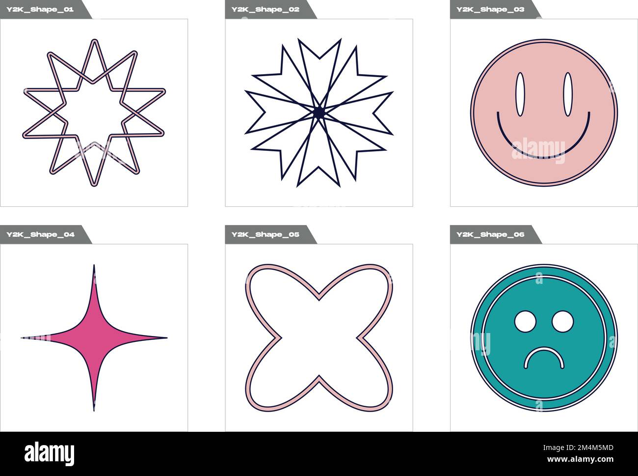 Vector set of Y2K. Trendy geometric postmodern figures. Cyberpunk elements. Stock Vector