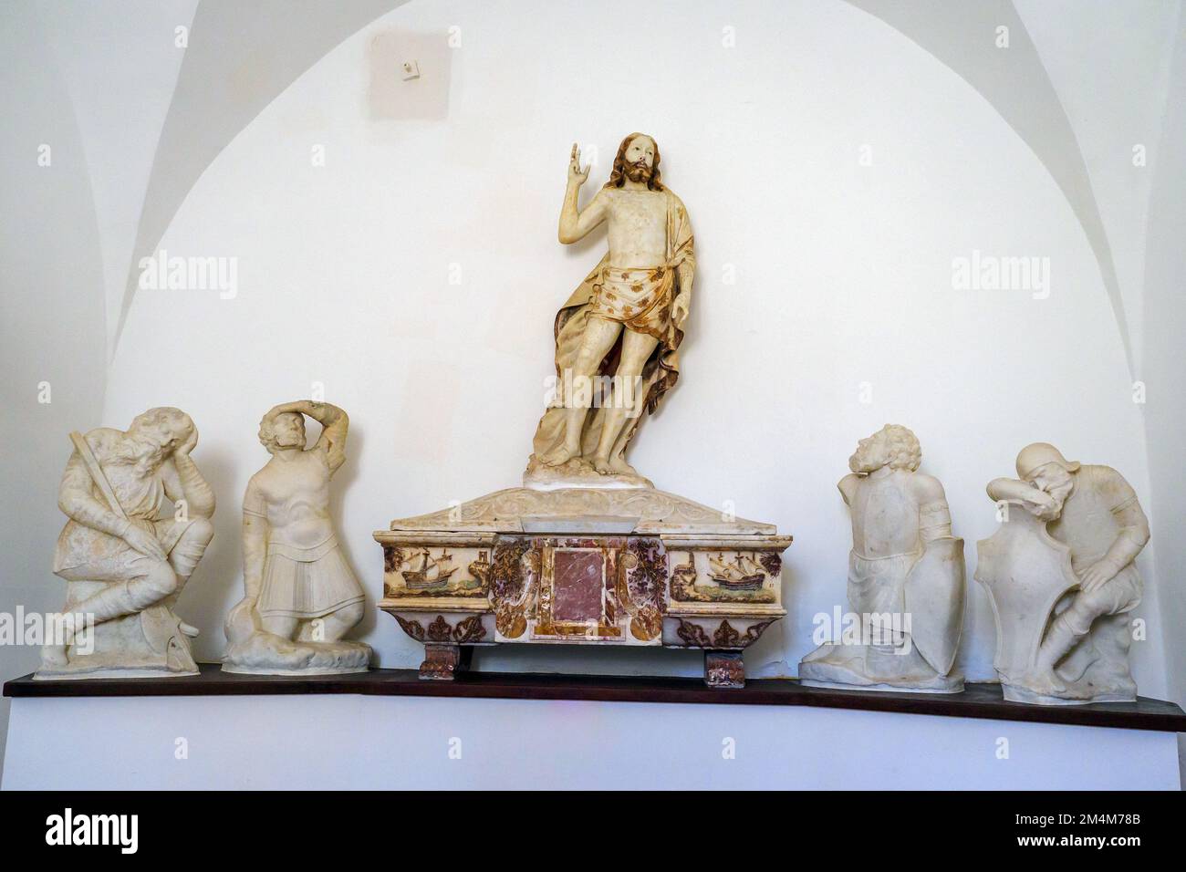 Altar with risen Christ and soldiers (1552) by an unknown sculptor - Museo regionale Agostino Pepoli - Trapani, Sicily, Italy Stock Photo