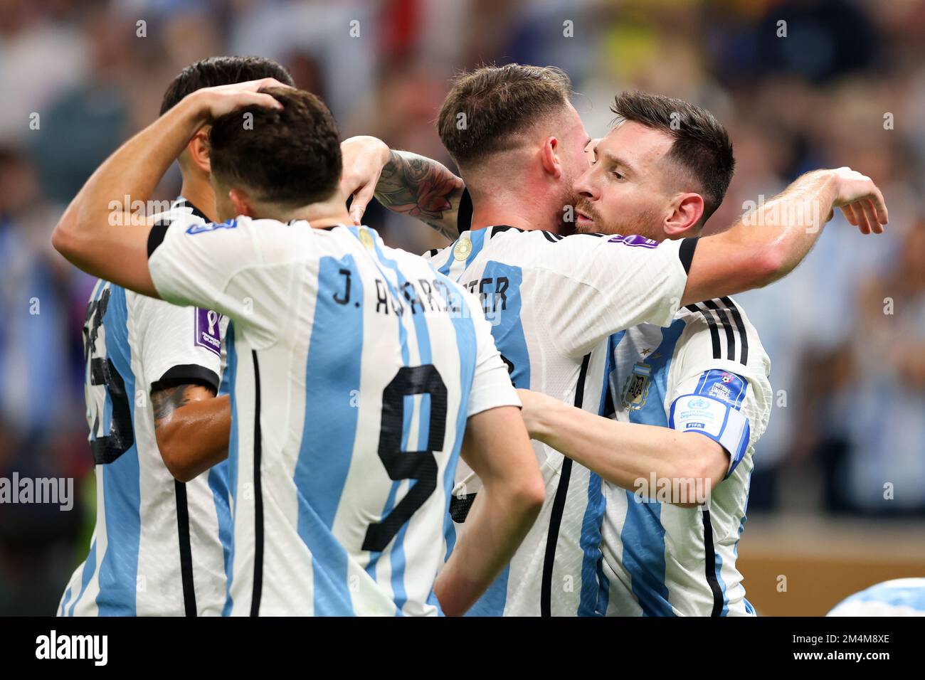 Lusail Iconic Stadium, Lusail, Qatar. 18th Dec, 2022. FIFA World Cup  Football Final Argentina versus France; Alexis Mac Allister of Argentina  lifts the world cup trophy Credit: Action Plus Sports/Alamy Live News