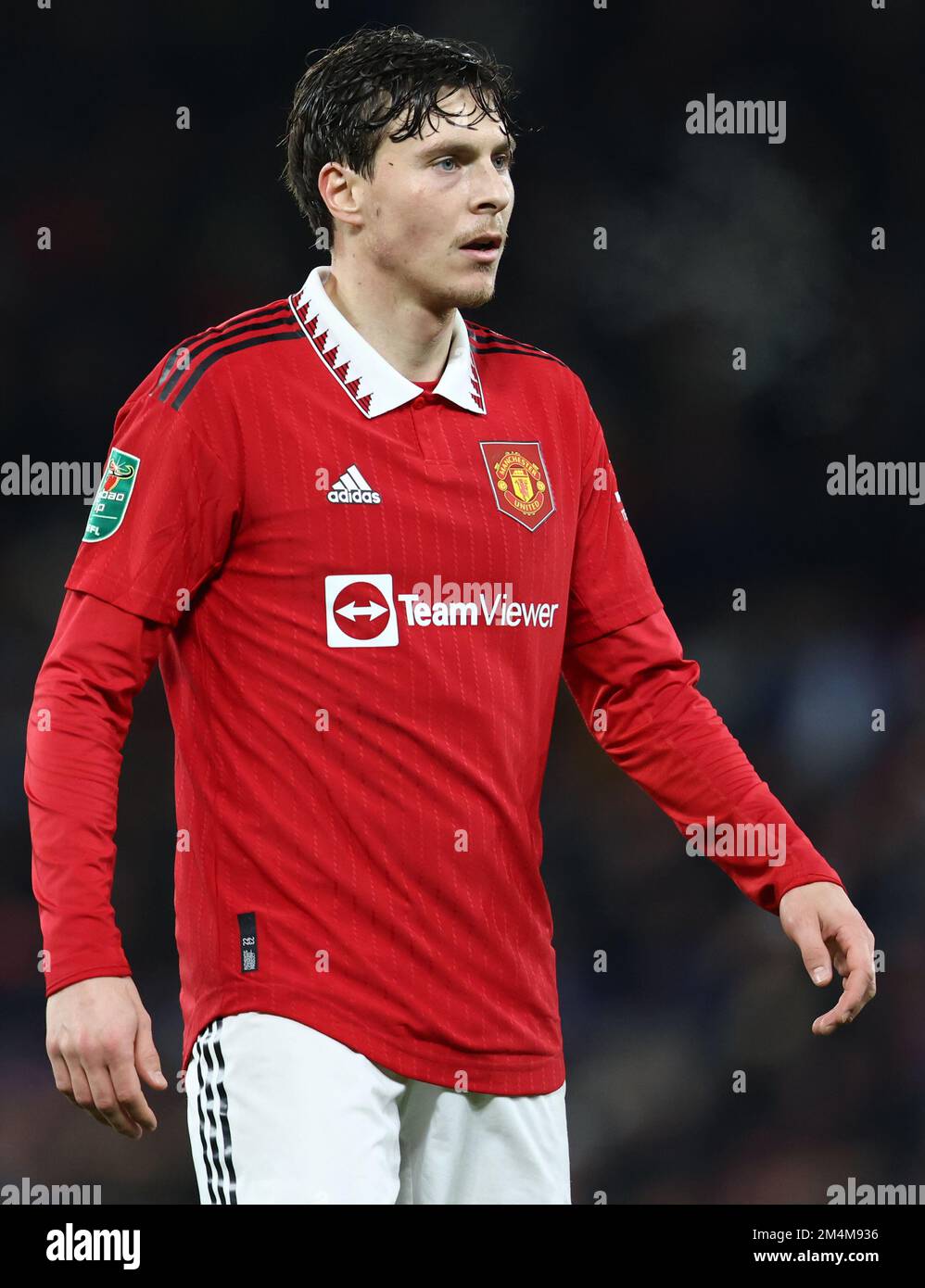 Manchester, England, 21st December 2022.  Victor Lindelof of Manchester United during the Carabao Cup match at Old Trafford, Manchester. Picture credit should read: Darren Staples / Sportimage Stock Photo