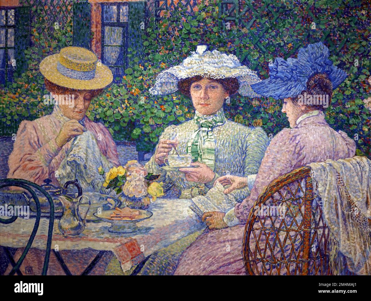 Tea in the Garden (1901) by Théo van Rysselberghe (1862 –1926).Belgian neo-impressionist painter.Té en el jardín. Stock Photo