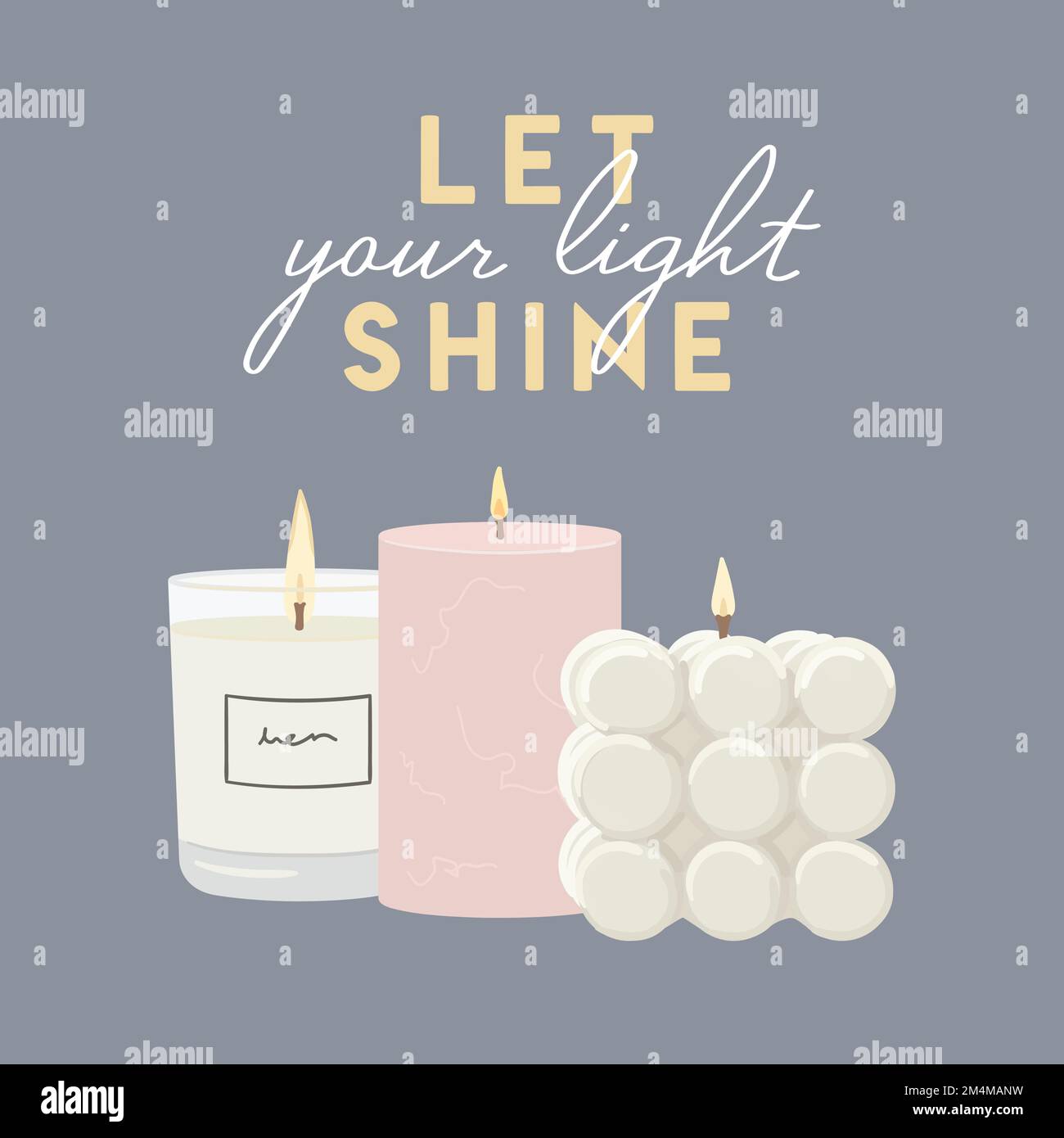 Let your light shine quote. Illustration of scented burning candles