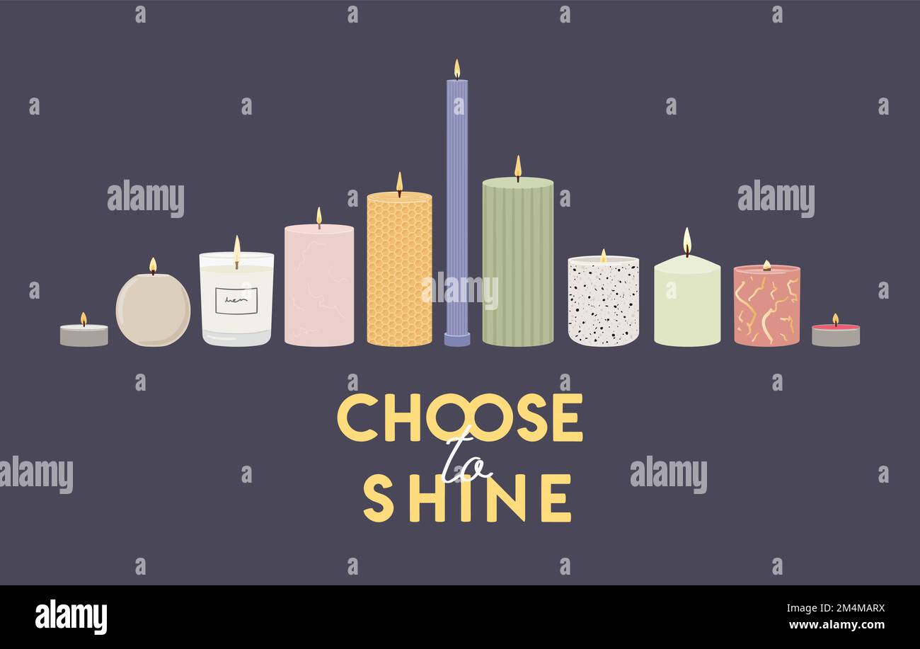 Choose to shine quote. Illustration of scented burning candles with