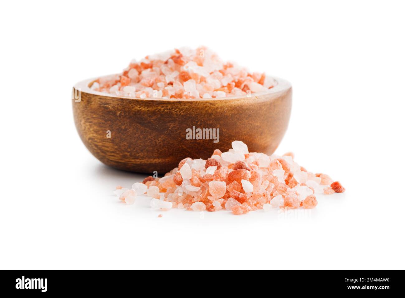 Pink himalayan salt in bowl isolated on the white background. Stock Photo