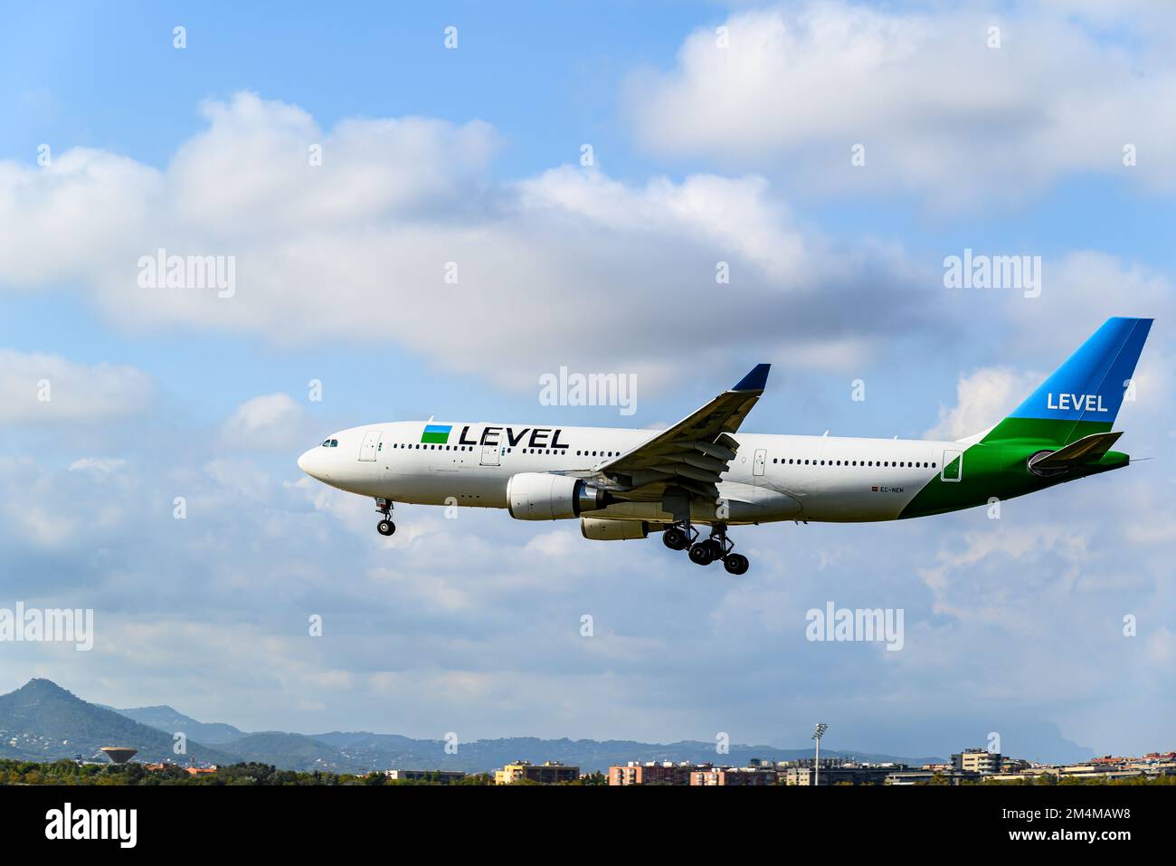 Barcelona, Spain; October 09, 2022 Level company Airbus A330 plane, landing at Josep