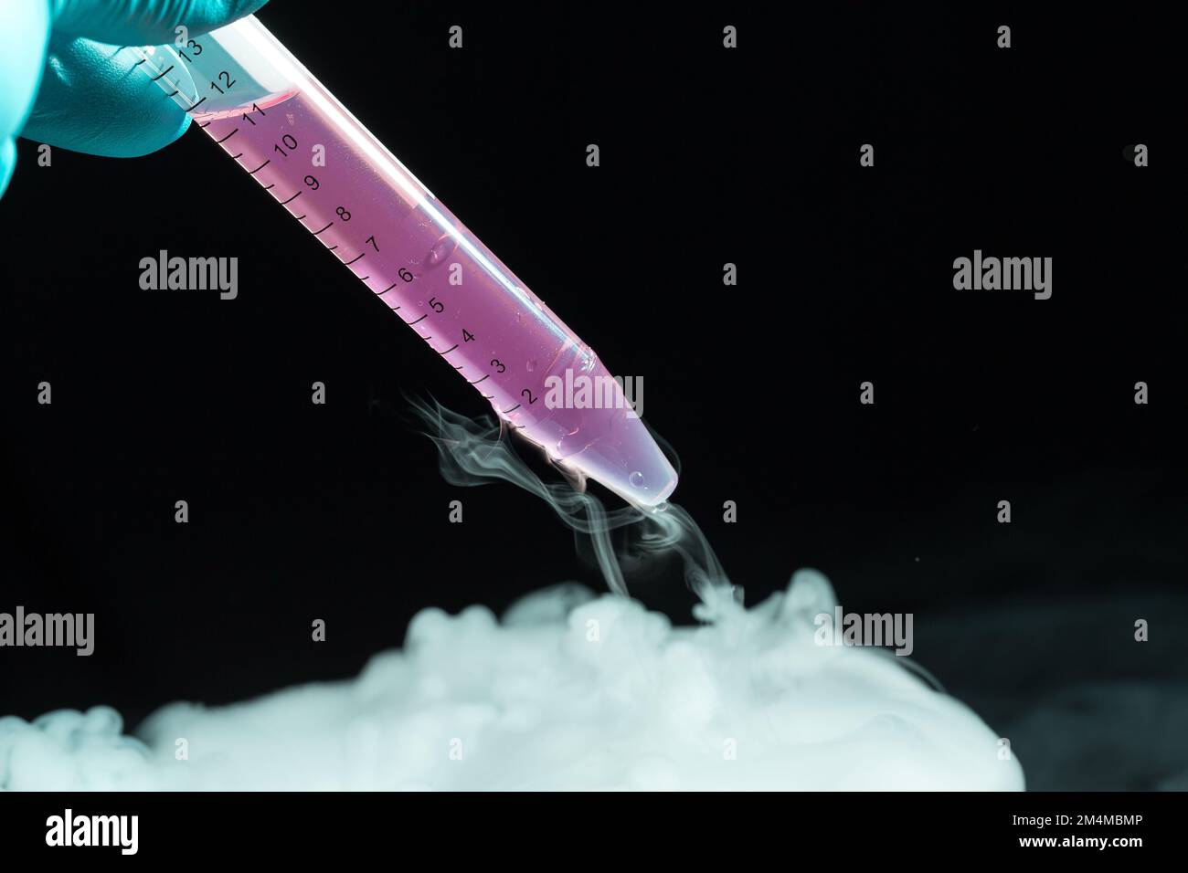 Laboratory test tube with fluid biological sample which is extracted from liquid nitrogen