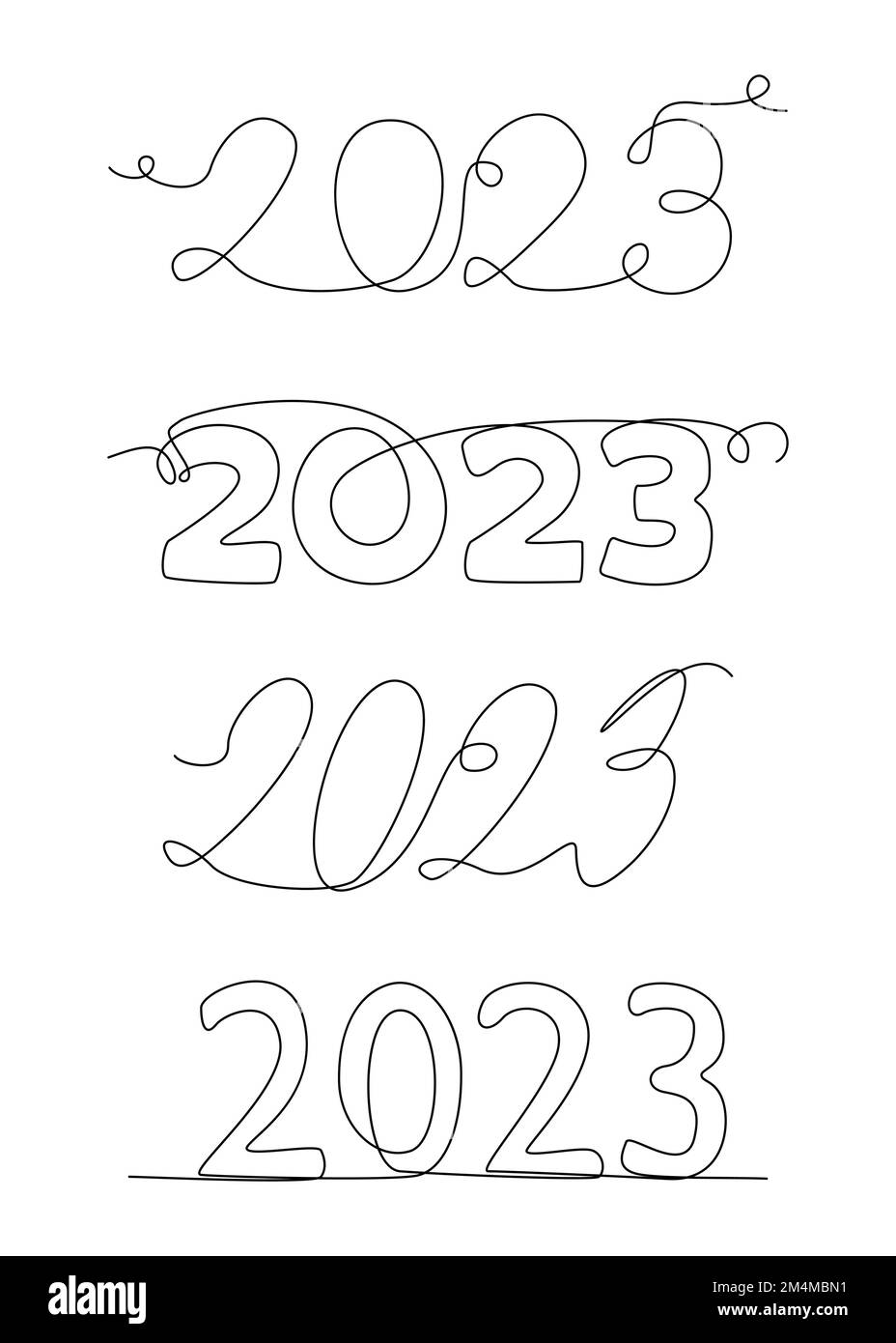 One continuous line set of 2023. Thin Line Illustration vector concept. Contour Drawing Creative ideas. Stock Vector