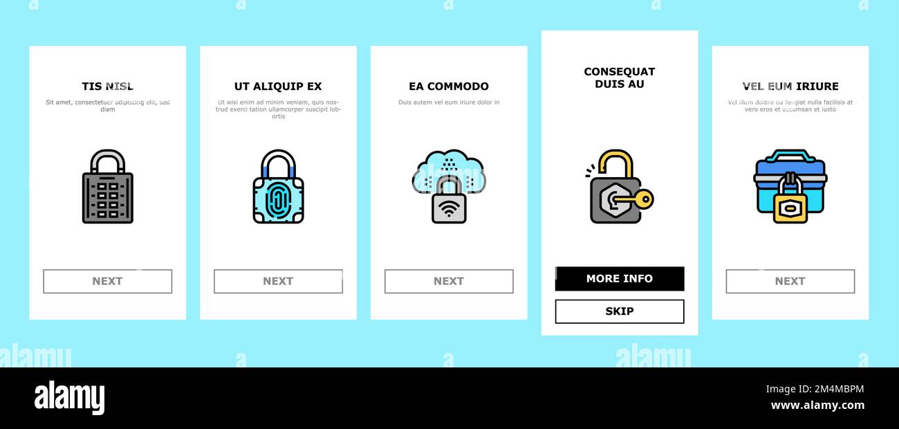 padlock lock safe password key onboarding icons set vector Stock Vector ...
