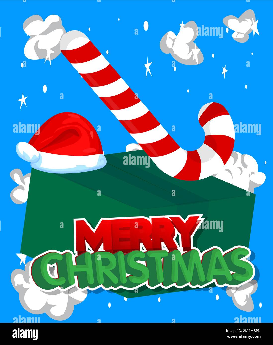 Merry Christmas word with cardboard box. Vector cartoon folded card box illustration. Stock Vector