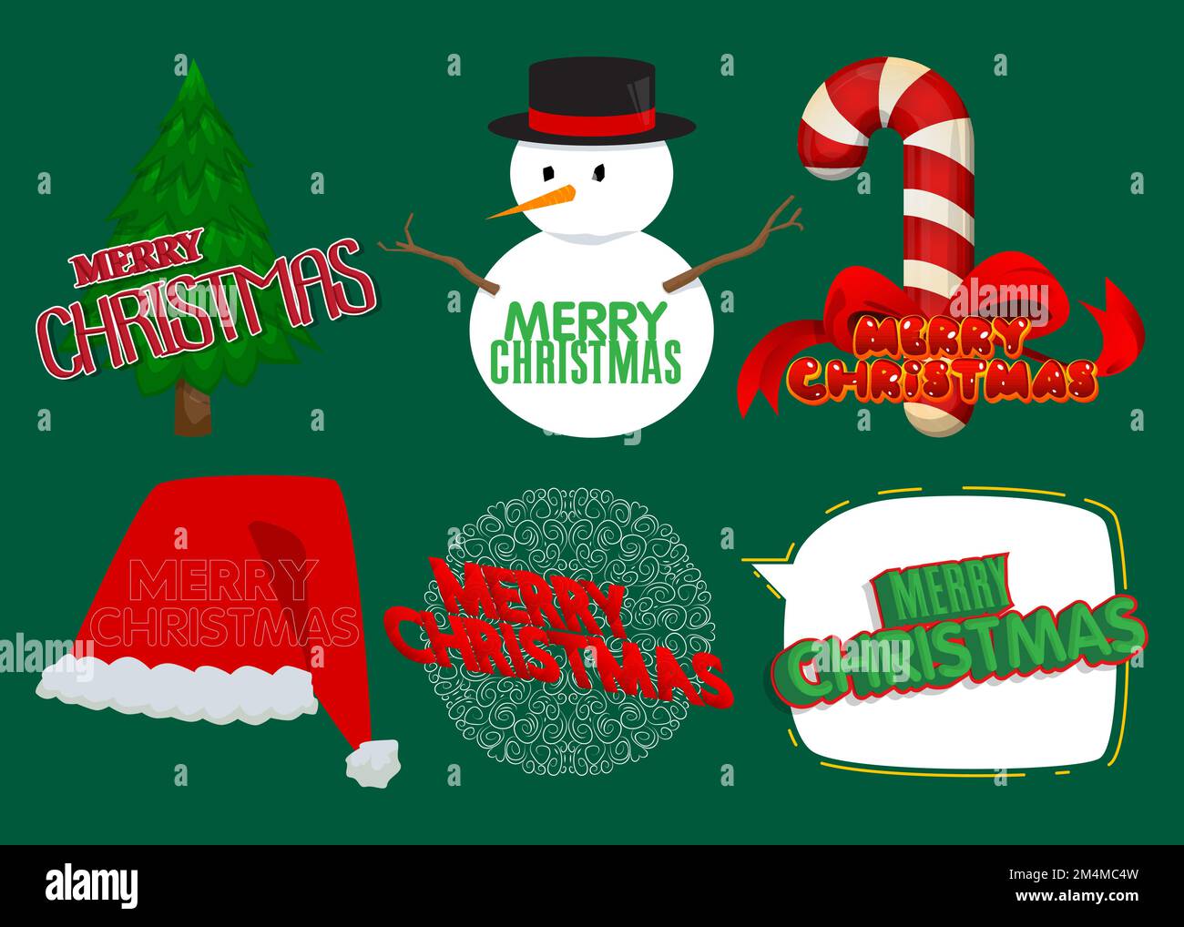 Merry Christmas sticker collection. Holiday icon set. Stock Vector