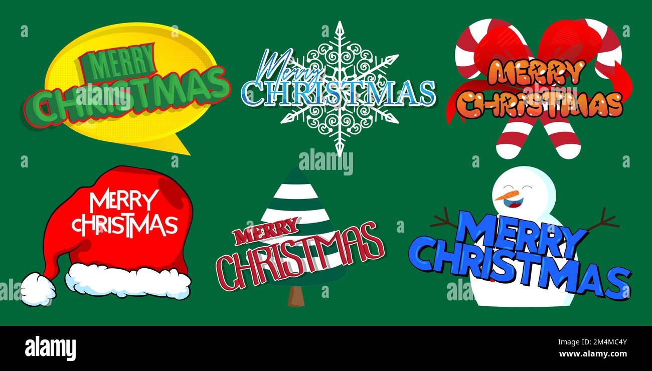 Merry Christmas sticker collection. Holiday icon set. Stock Vector