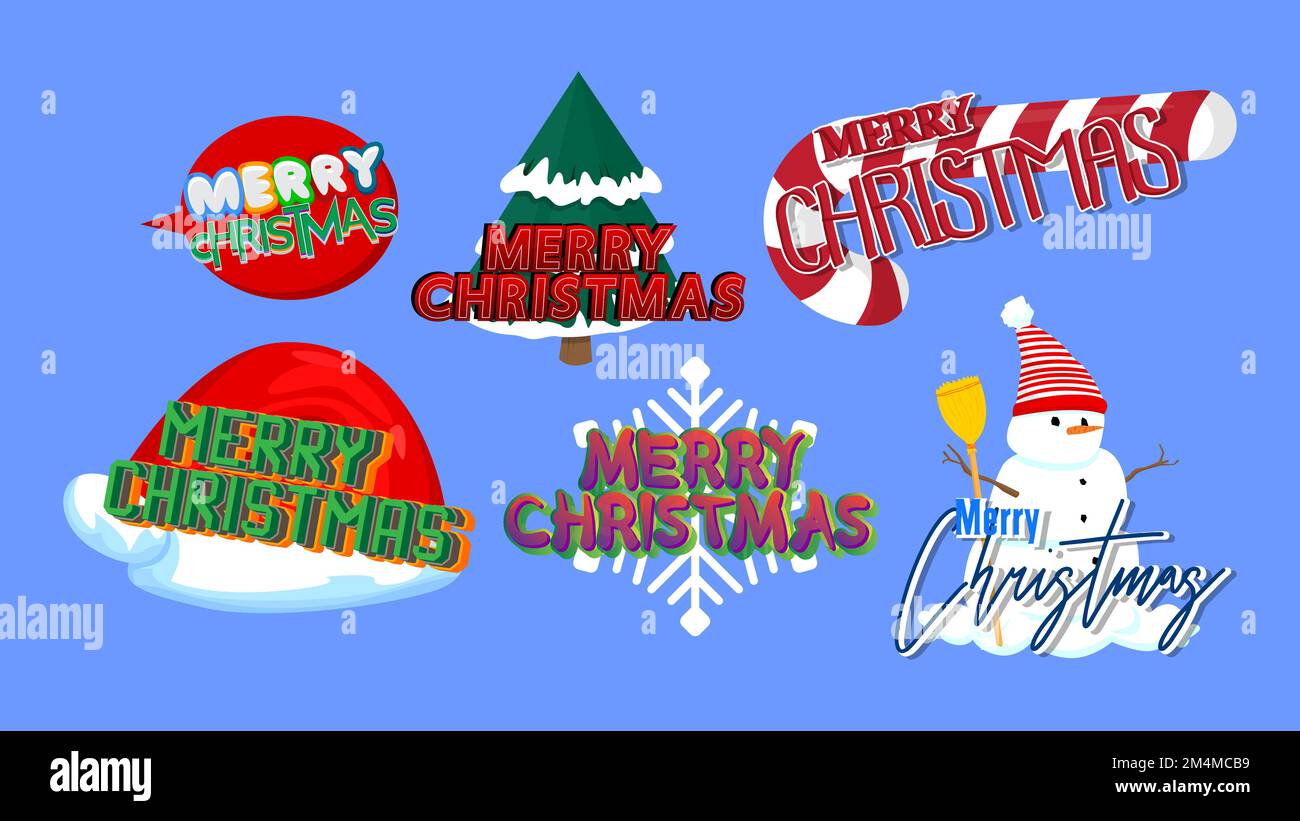 Merry Christmas sticker collection. Holiday icon set Stock Vector Image