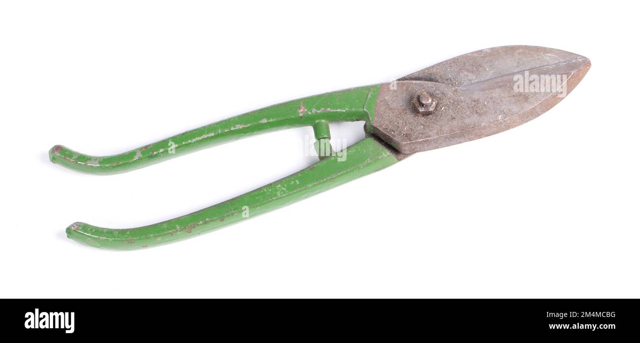 Old scissors, tool to cut in metal, isolated Stock Photo - Alamy