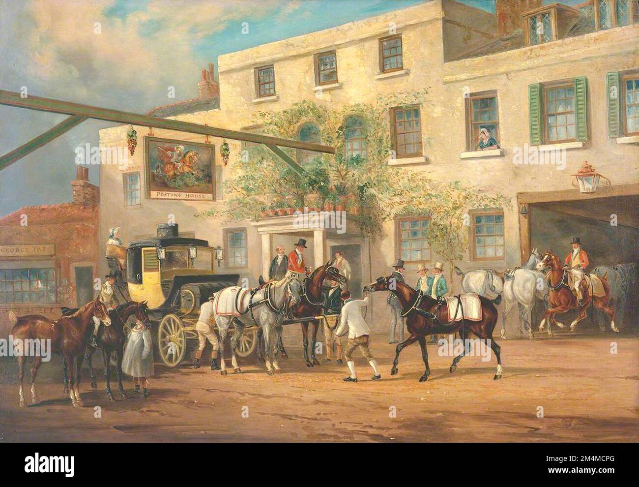 Charles Cooper Henderson - Changing Horses to a Post Chaise outside the George Posting House - c1840-1850 Stock Photo