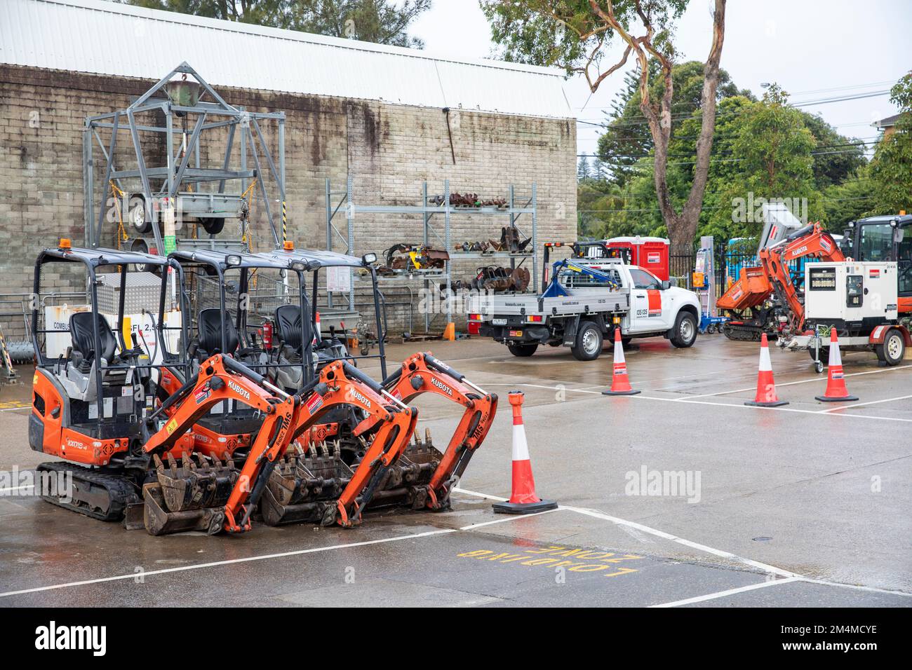 Kennards plant and equipment hire yard in Mona Vale Sydney with Kubota