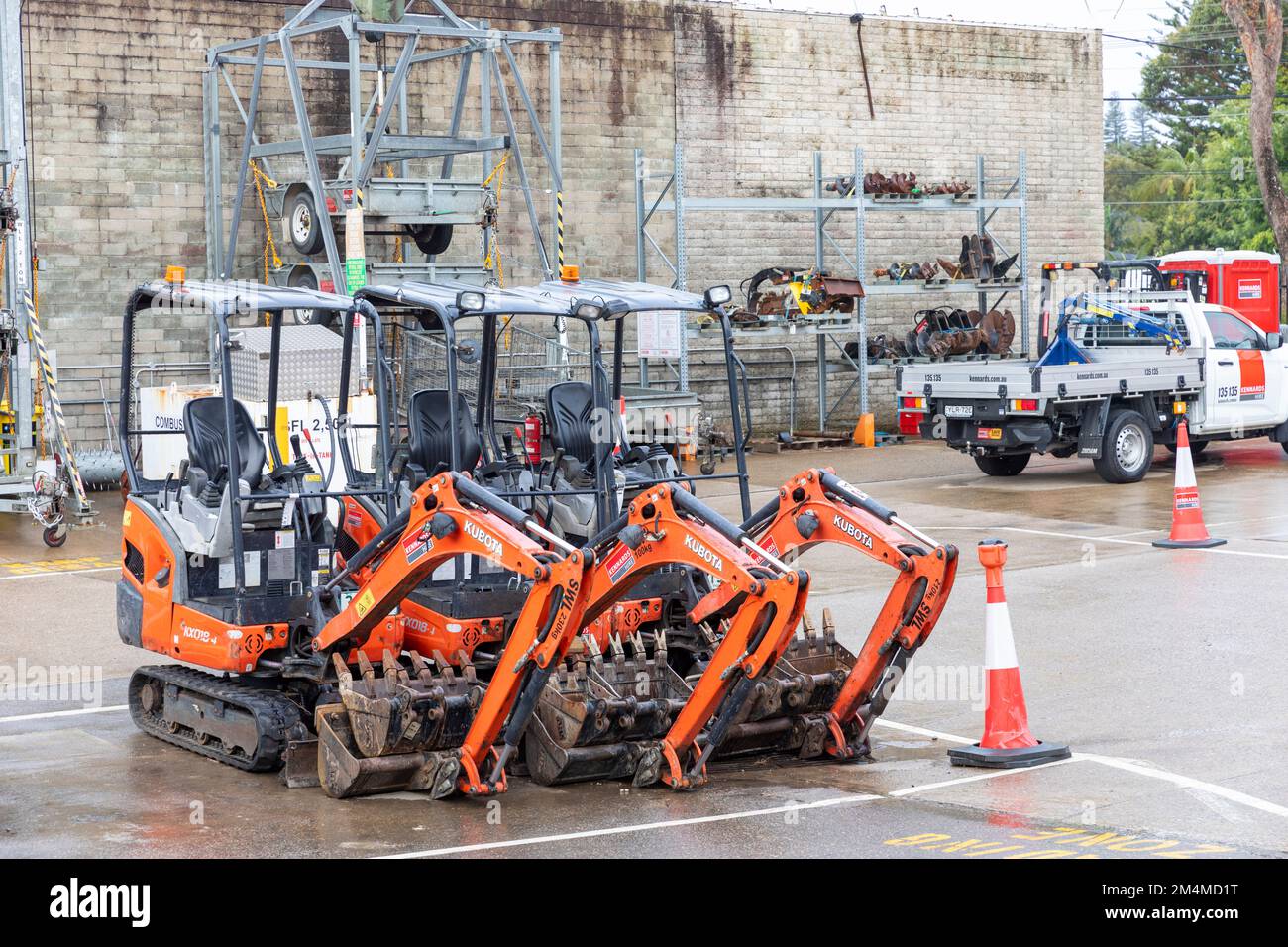 Kennards plant and equipment hire yard in Mona Vale Sydney with Kubota
