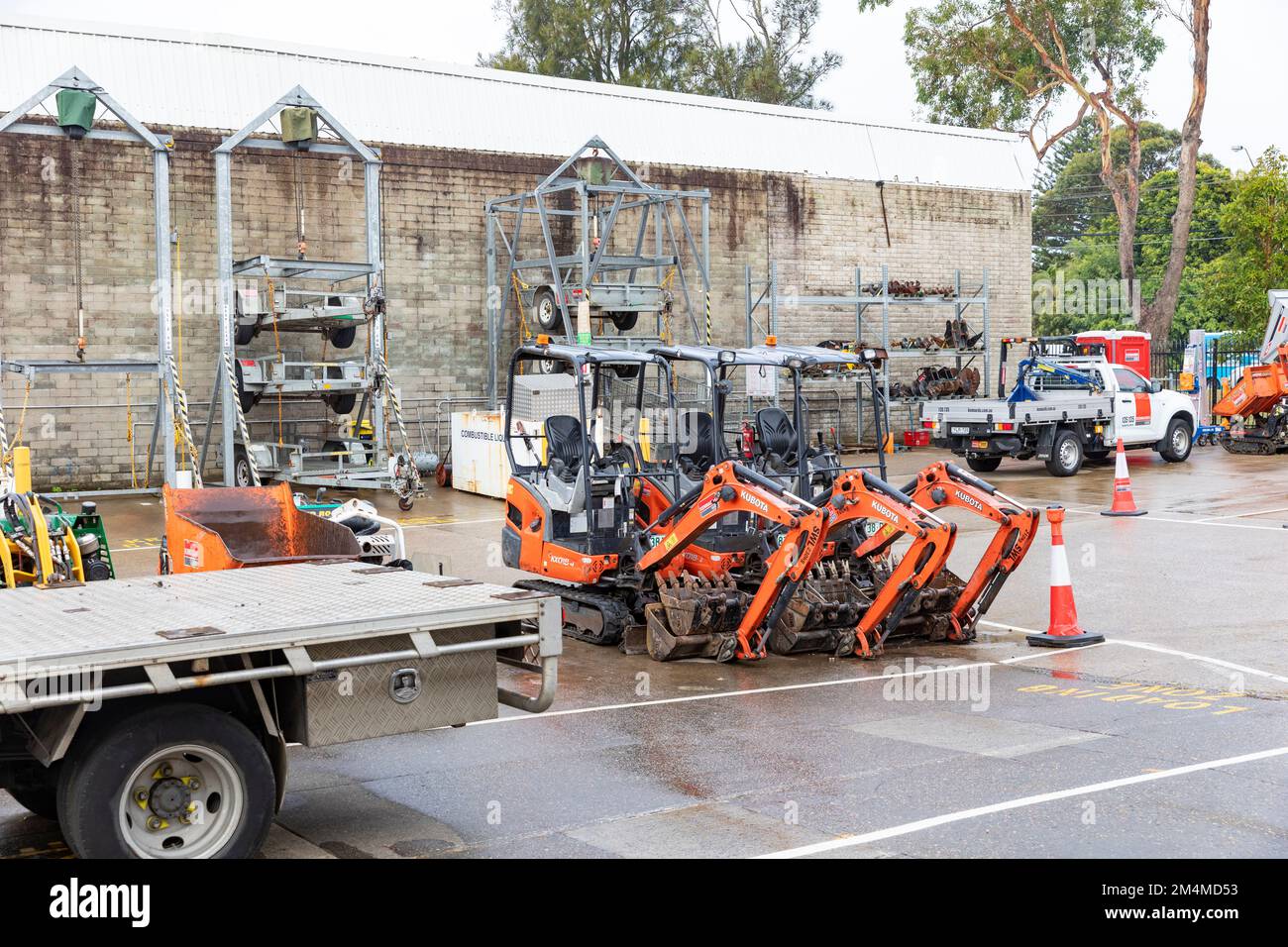Kennards plant and equipment hire yard in Mona Vale Sydney with Kubota