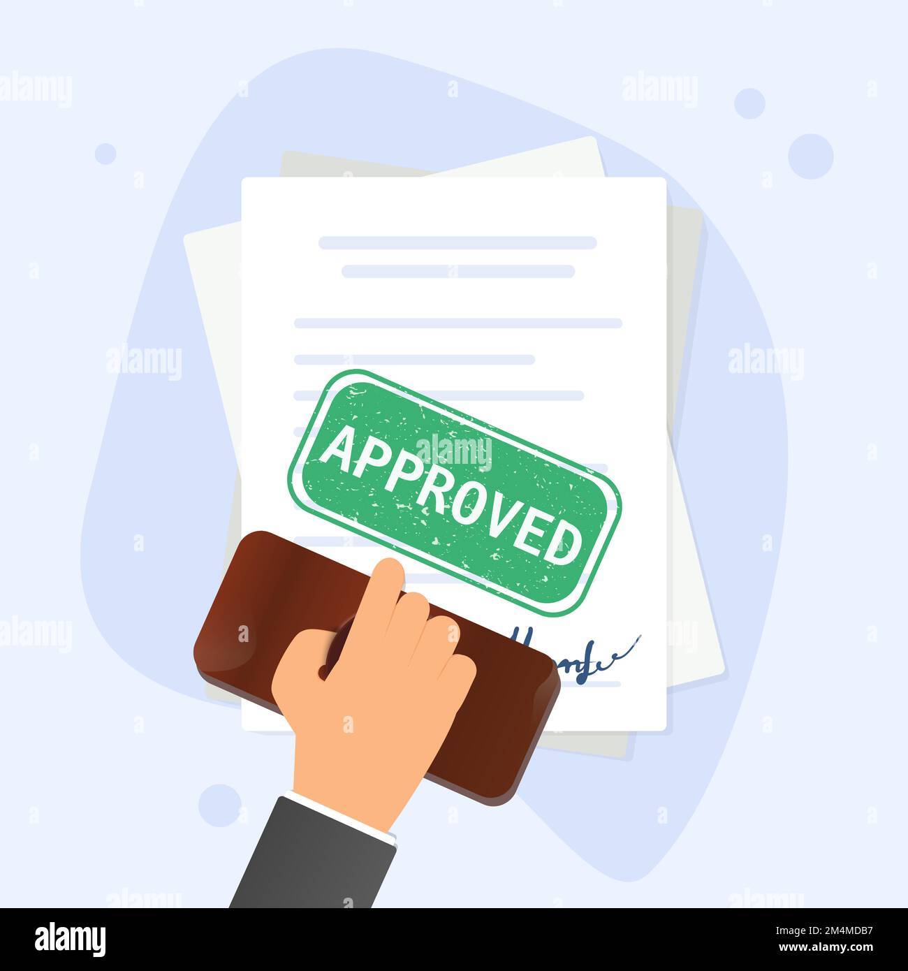 Hand holding rubber stamp. Notary stamping approved word on a document Stock Vector Image & Art