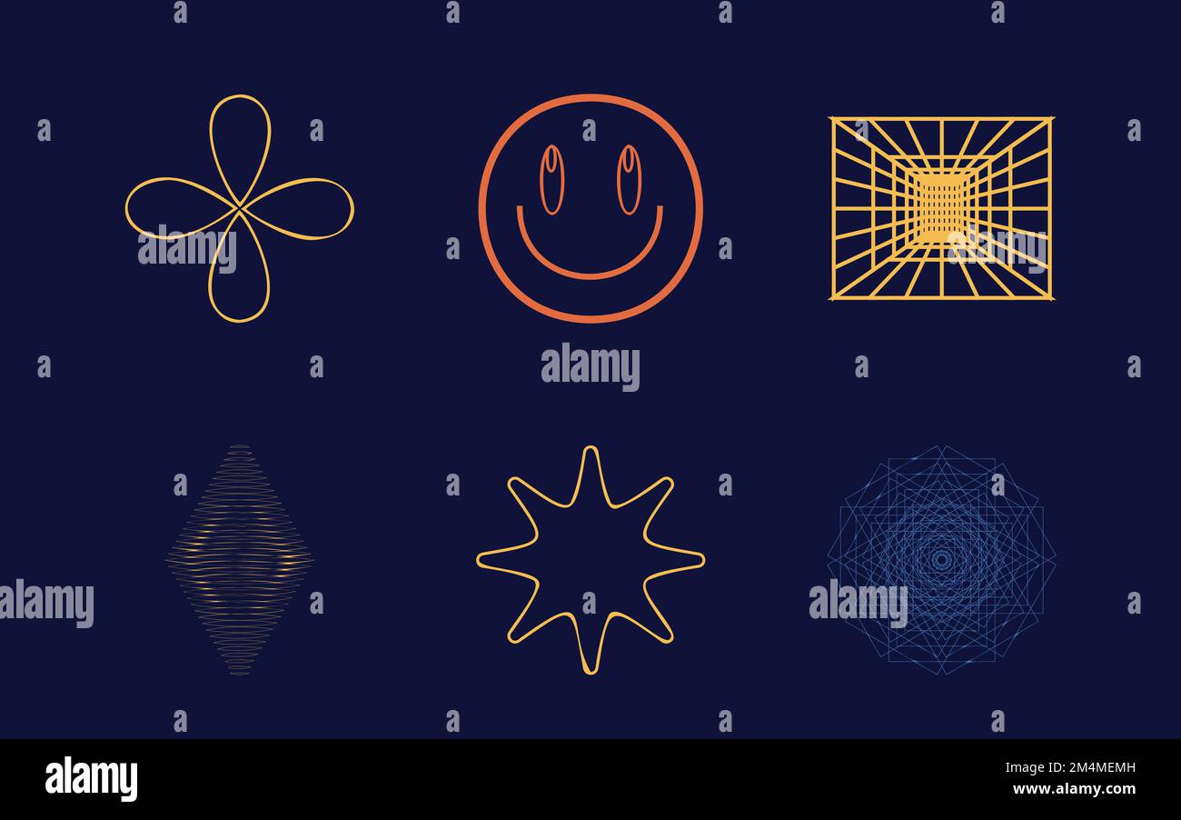 Collection of Y2K elements. Rave psychedelic retro futuristic set ...