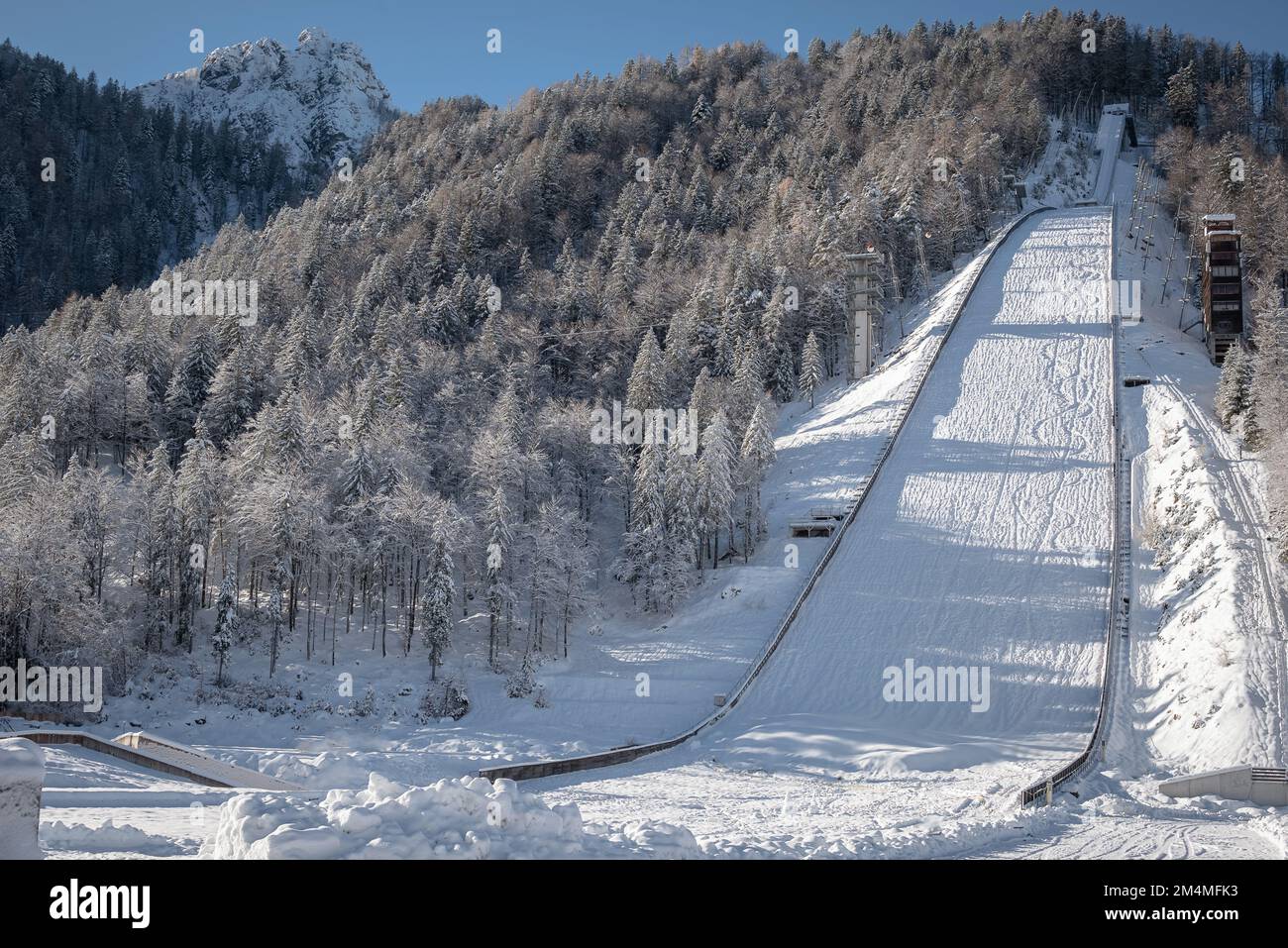 Ski Jump in Planica near Kranjska Gora Slovenia covered in snow at winter time. Stock Photo