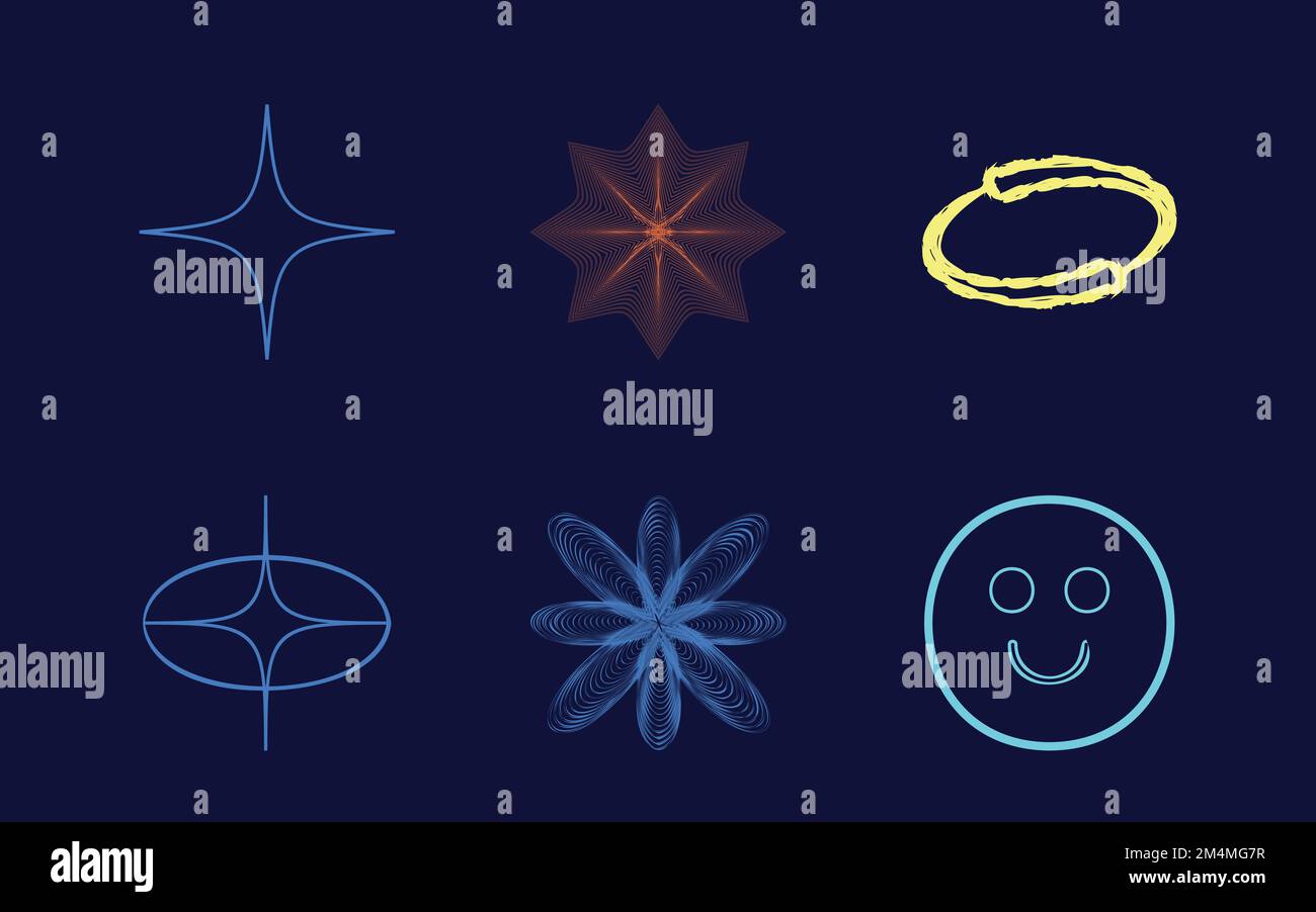 Collection of Y2K elements. Rave psychedelic retro futuristic set ...