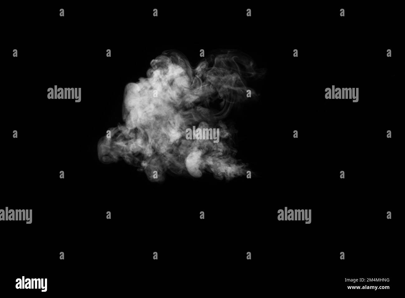 White smoke vapor in the form of a flying cloud is isolated on a black background to overlay your photos. Smoky background. Design element Stock Photo