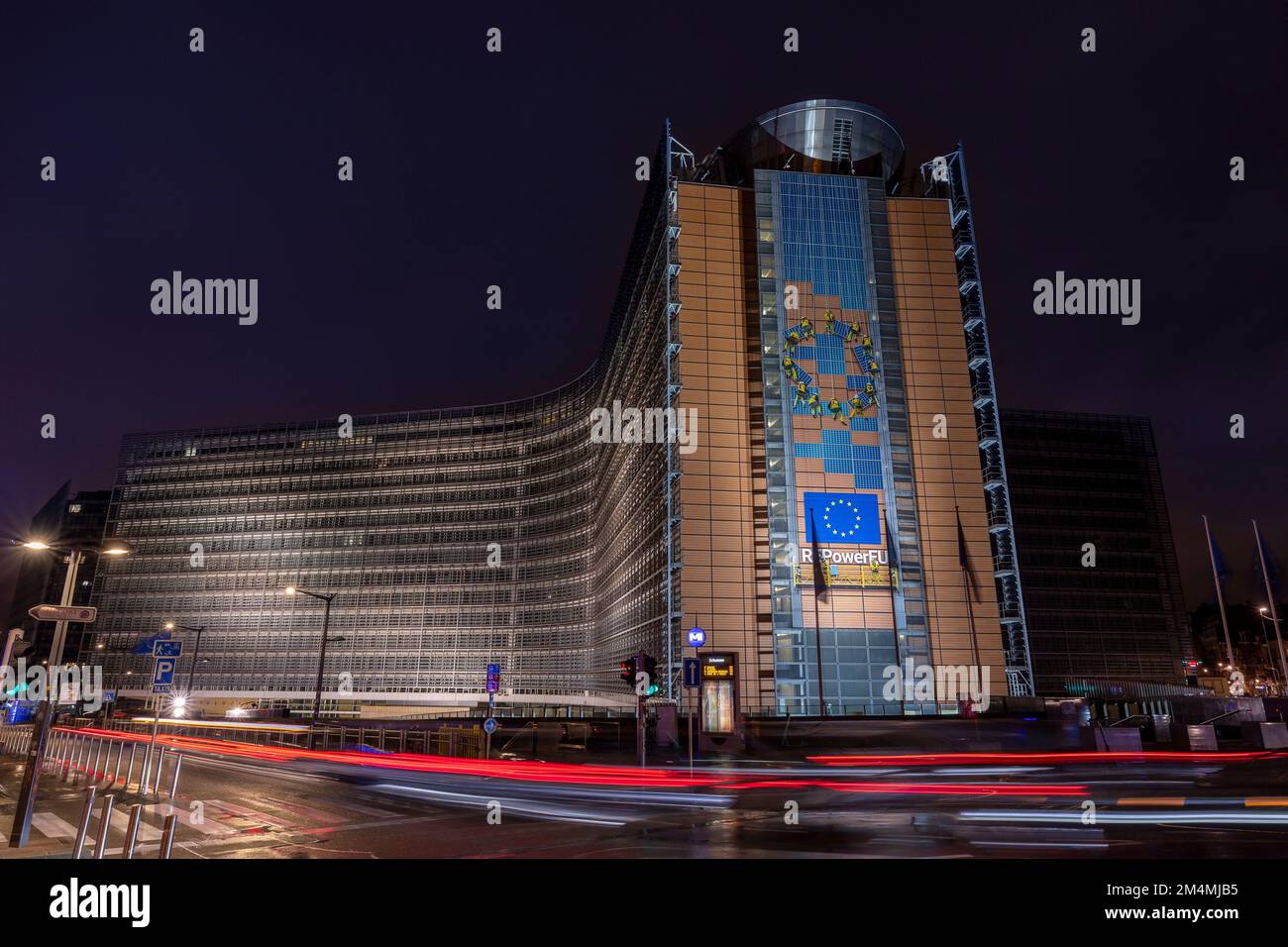 Brussels belgium december 21 2022: berlaymont building, european commission headquarters, at night Stock Photo