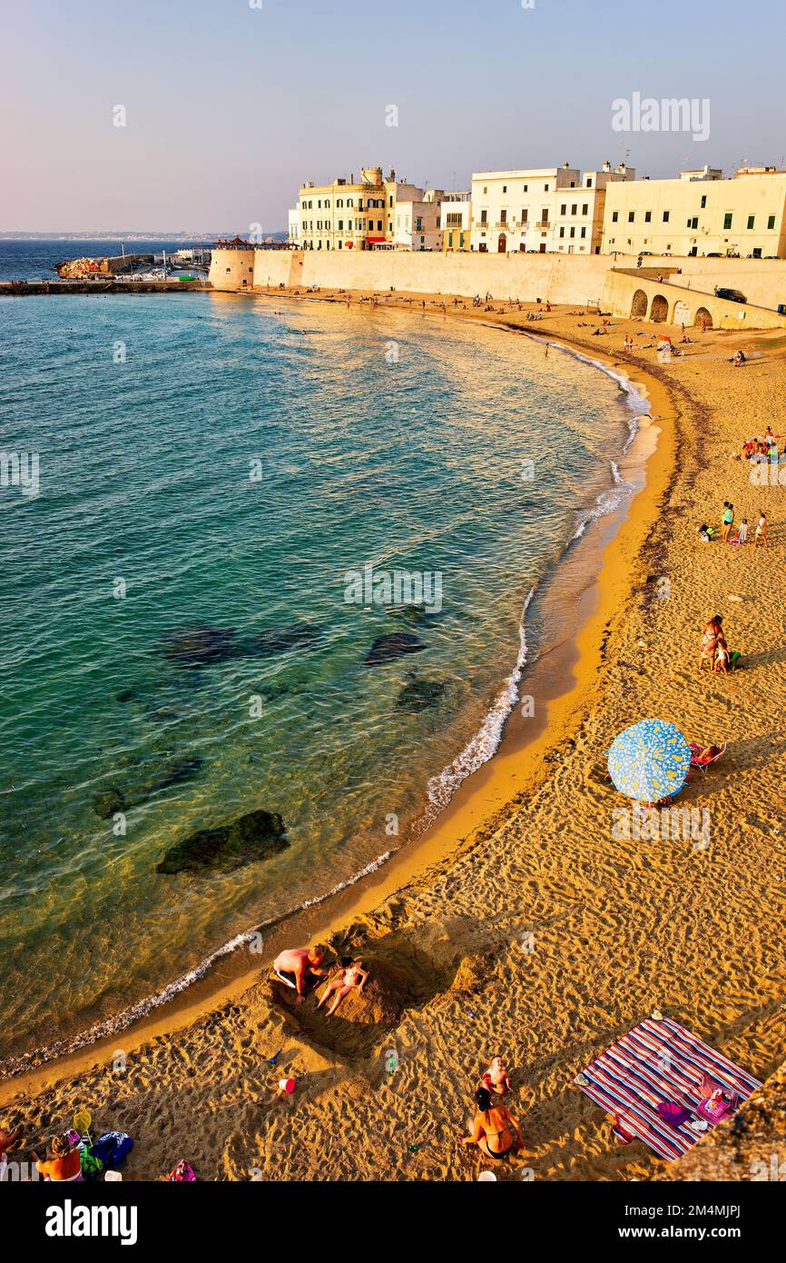Salento. Apulia Puglia Italy. Gallipoli. People on the beach Stock Photo