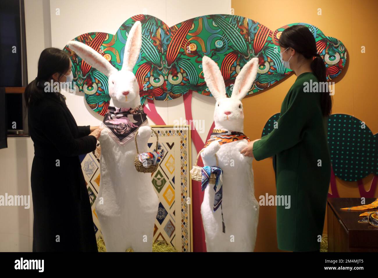 Audiences were visiting the Chinese Zodiac Rabbit Silk Scarf Exhibition  held in YTang Creative Design Experience Center in Suzhou City, east China's  Jiangsu Province, 19 December, 2022. (Photo by ChinaImages/Sipa USA Stock